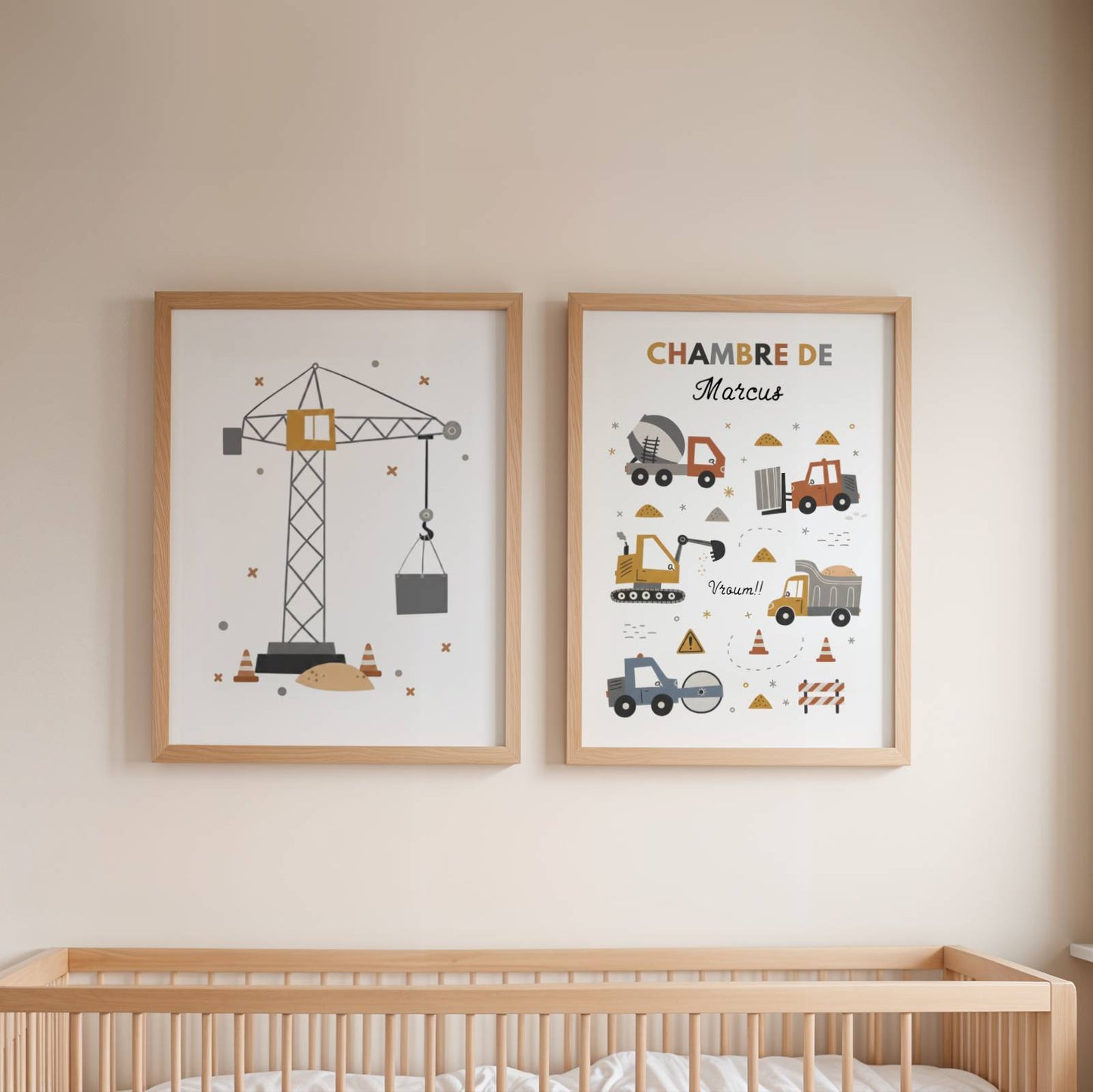Lot 3 Affiches Chambre Garçon Engins Chantier Personnalisées Prénom – Galerie Murale Véhicules Construction Cadeau Naissance - Image 3