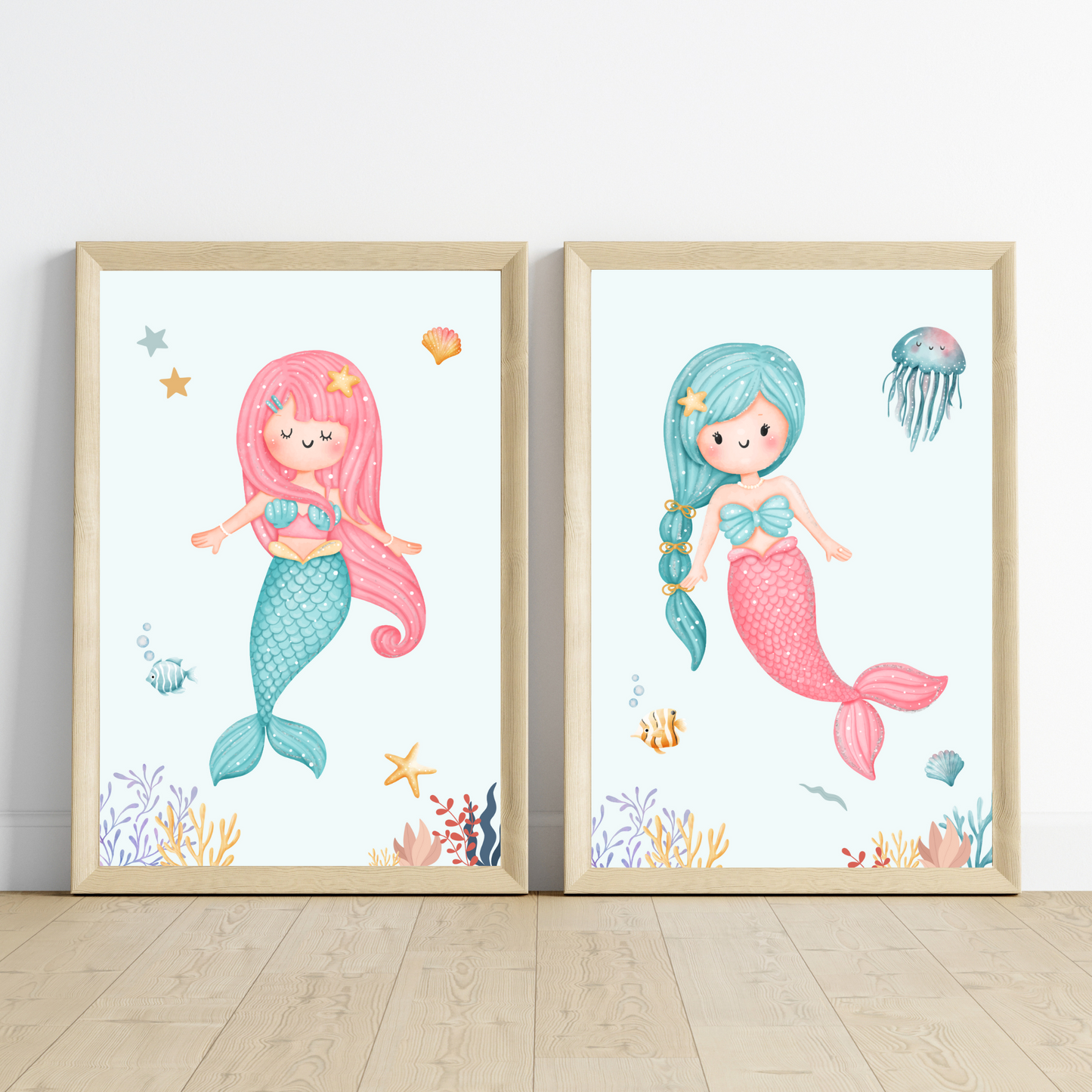 Affiche enfant sirène - Déco fille océan - Trio affiches A4 SANS CADRE