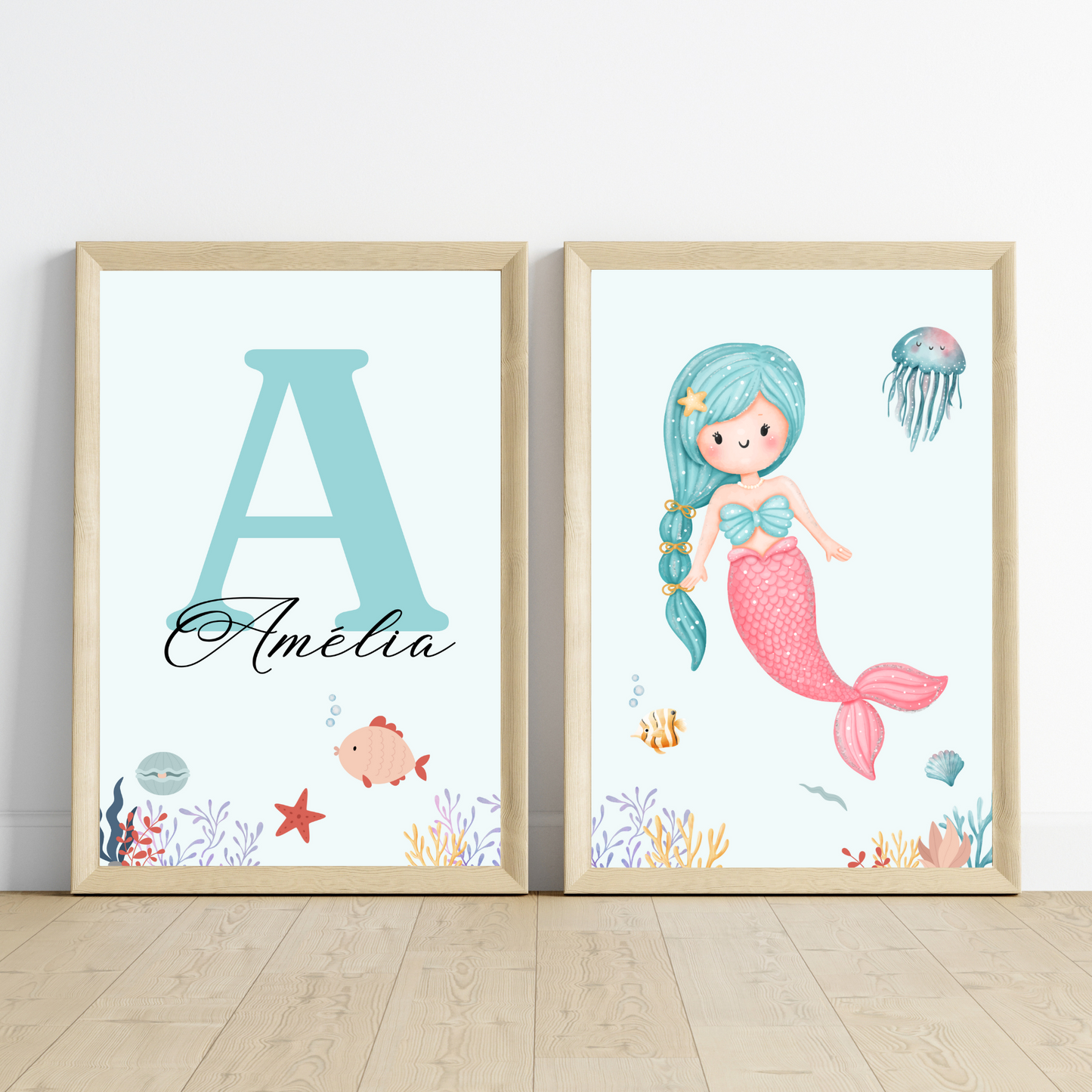 Affiche enfant sirène - Déco fille océan - Trio affiches A4 SANS CADRE