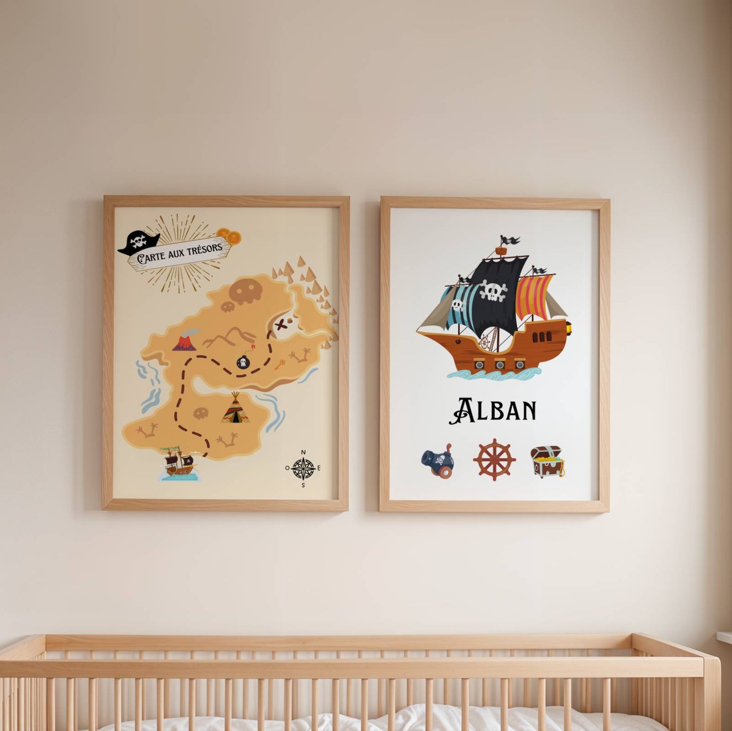 Lot 3 Affiches Chambre Garçon Thème Pirate Carte au Trésor – Galerie Murale Personnalisée Prénom Cadeau Naissance Anniversaire - Image 3