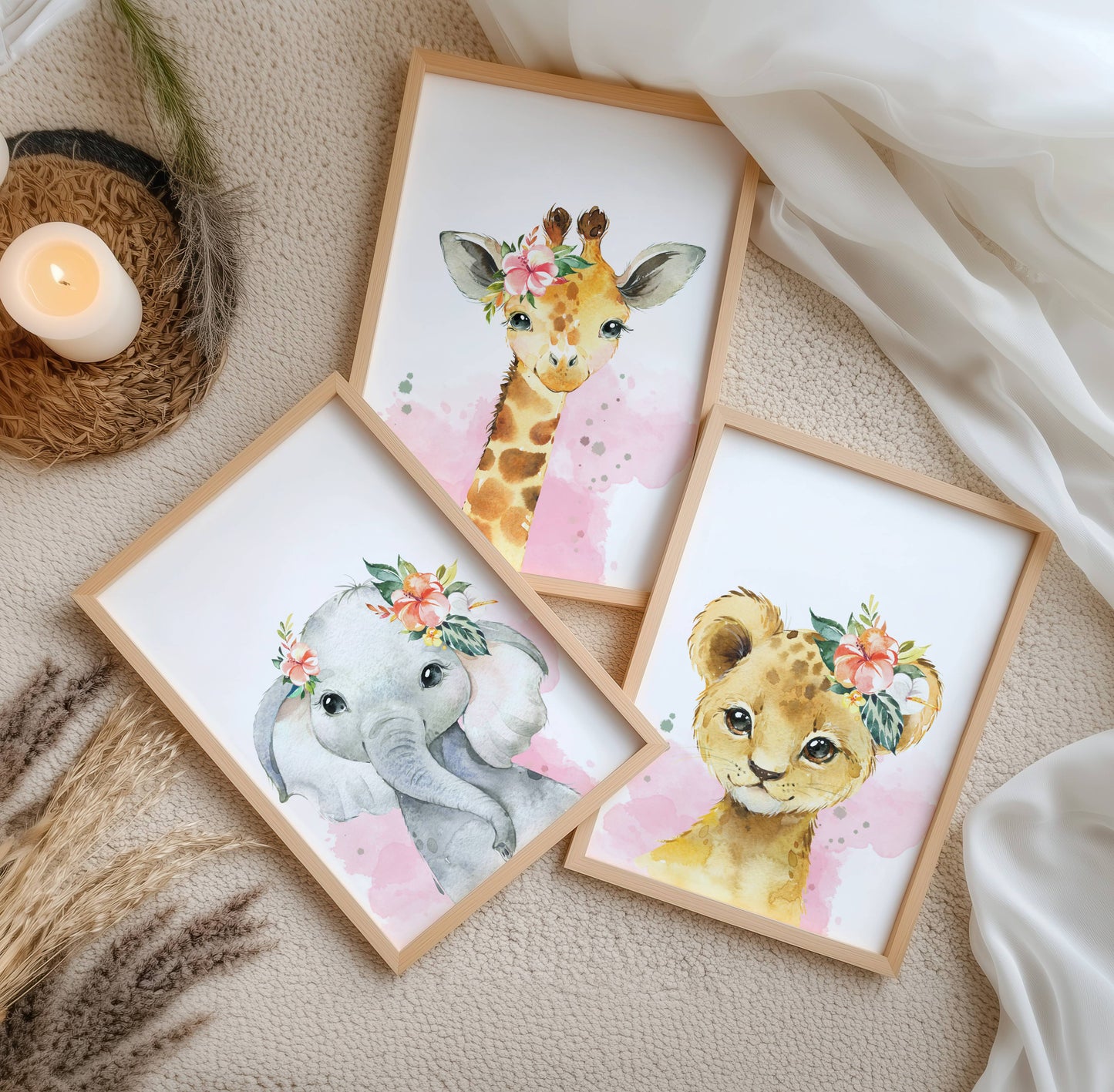 Set 3 affiches animaux de la savane pour chambre enfant - cadeau de naissance personnalisée prénom par Le temps des paillettes