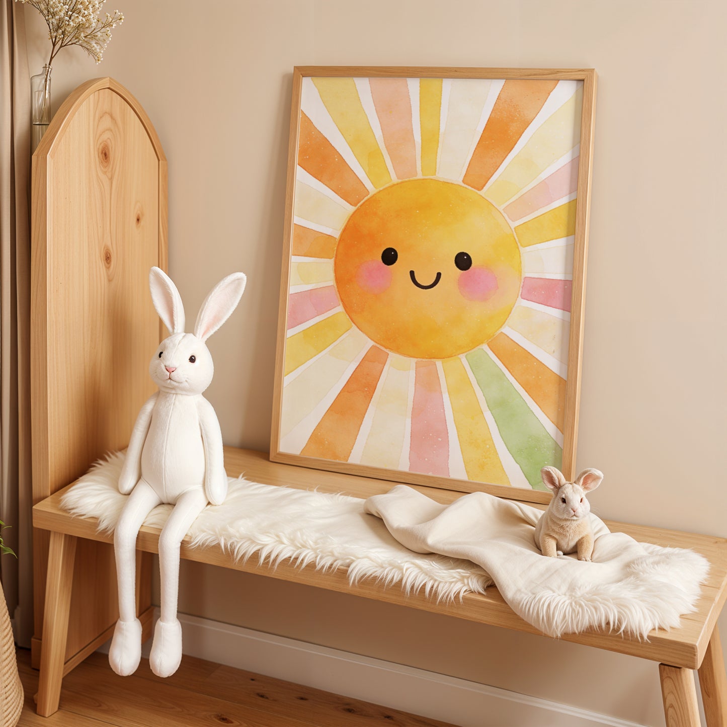 Poster aquarelle enfant tons jaune orange – décoration bohème scandinave