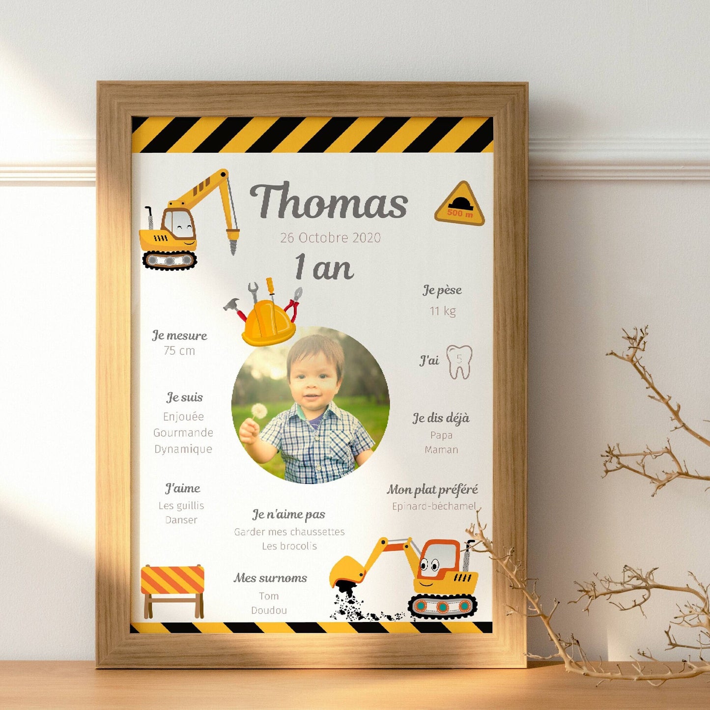 Affiche d'anniversaire personnalisée - Thème Chantier - Le Temps des Paillettes