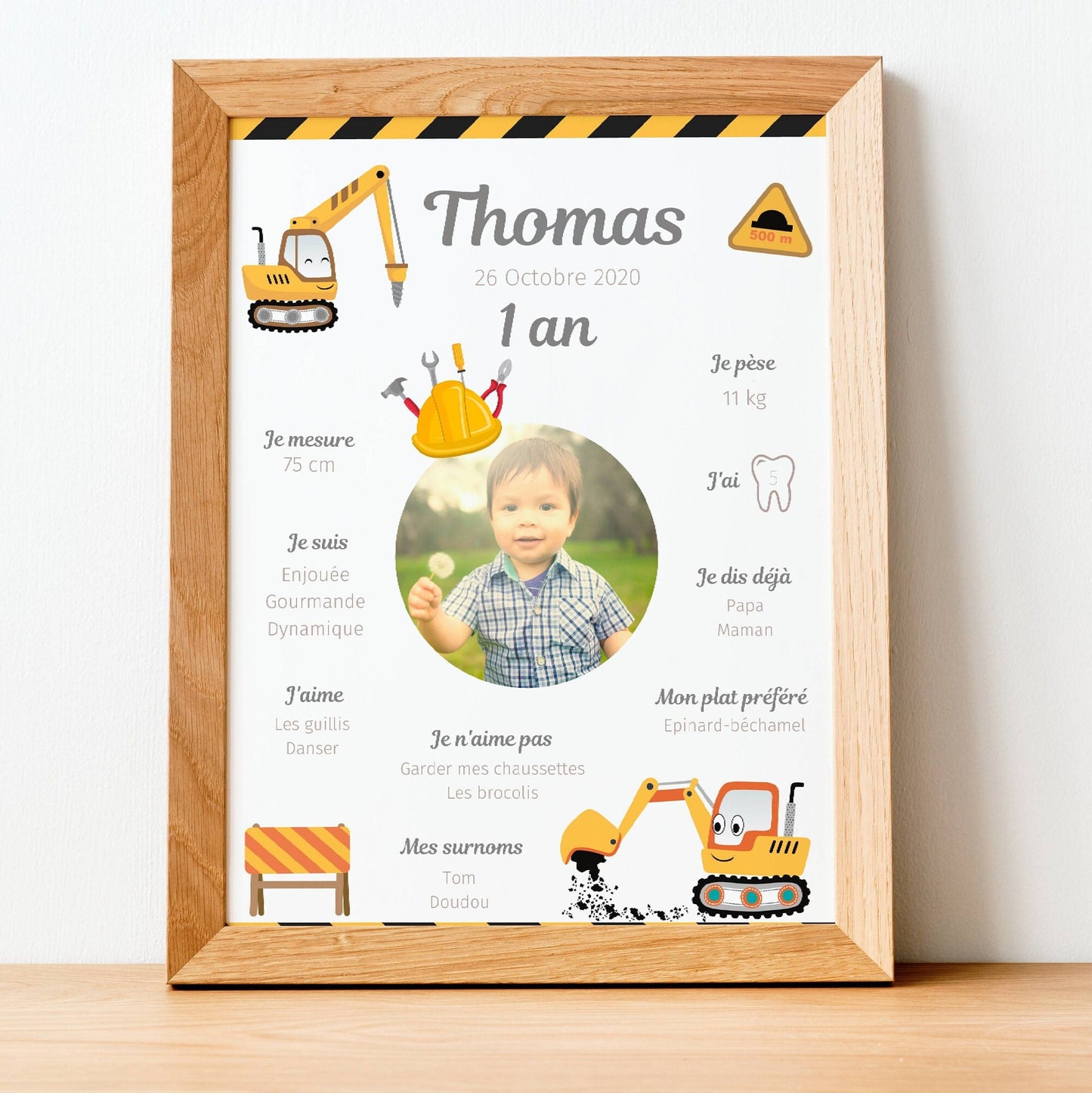 Affiche d'anniversaire personnalisée - Thème Chantier - Le Temps des Paillettes