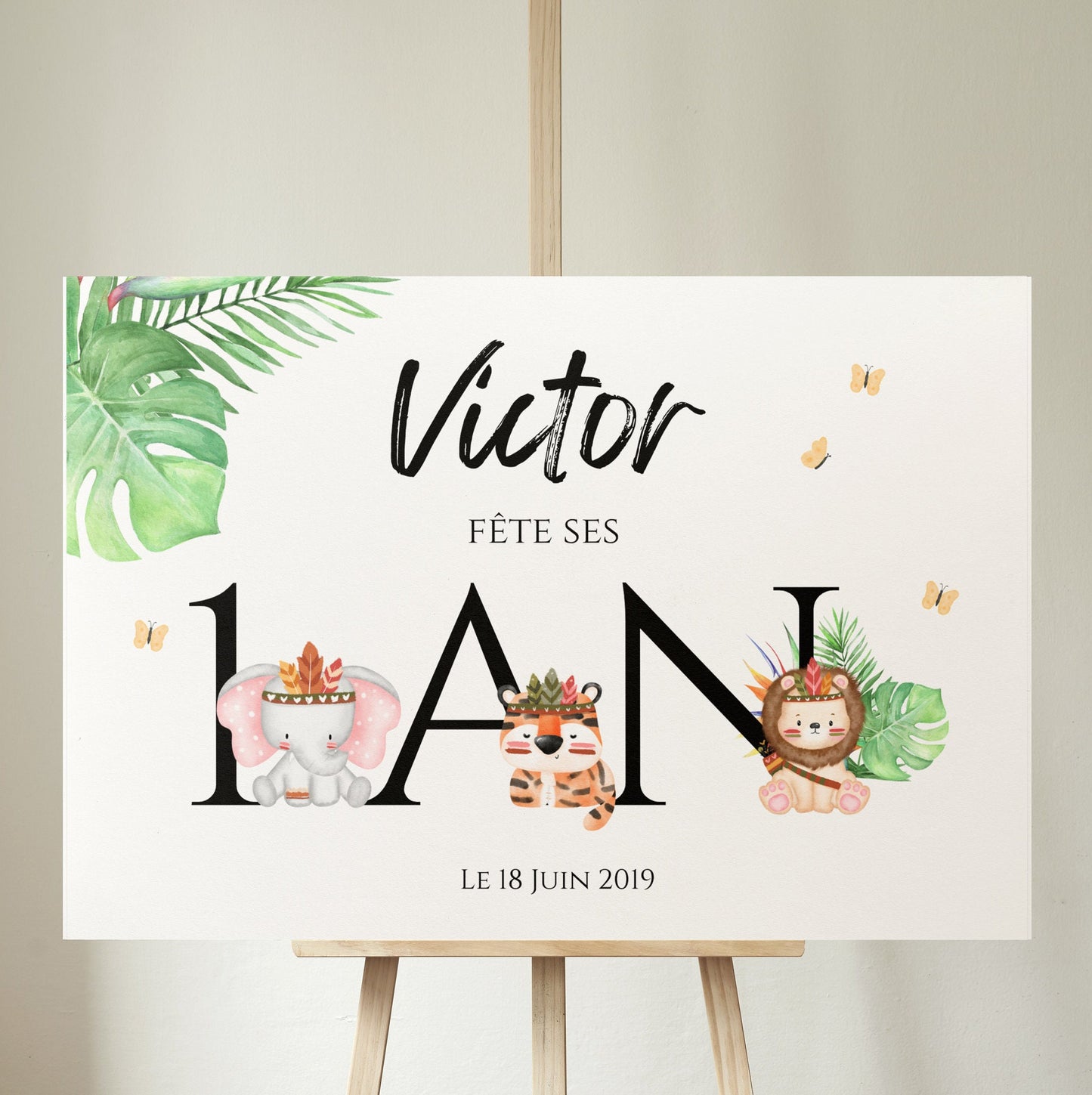 Affiche de Bienvenue Personnalisée - Anniversaire Enfant - Thème Tropical Jungle - Le Temps des Paillettes