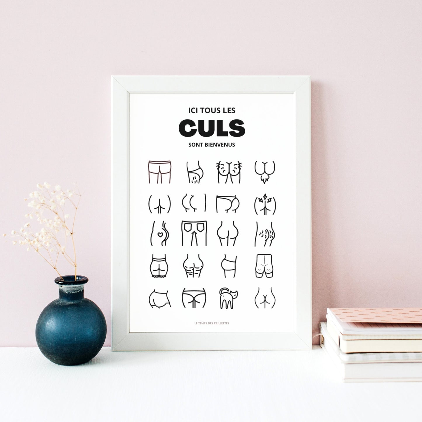 Affiche humour WC - affiche ici tous les culs sont bienvenus - décoration toilette par Le Temps des Paillettes - Le Temps des Paillettes
