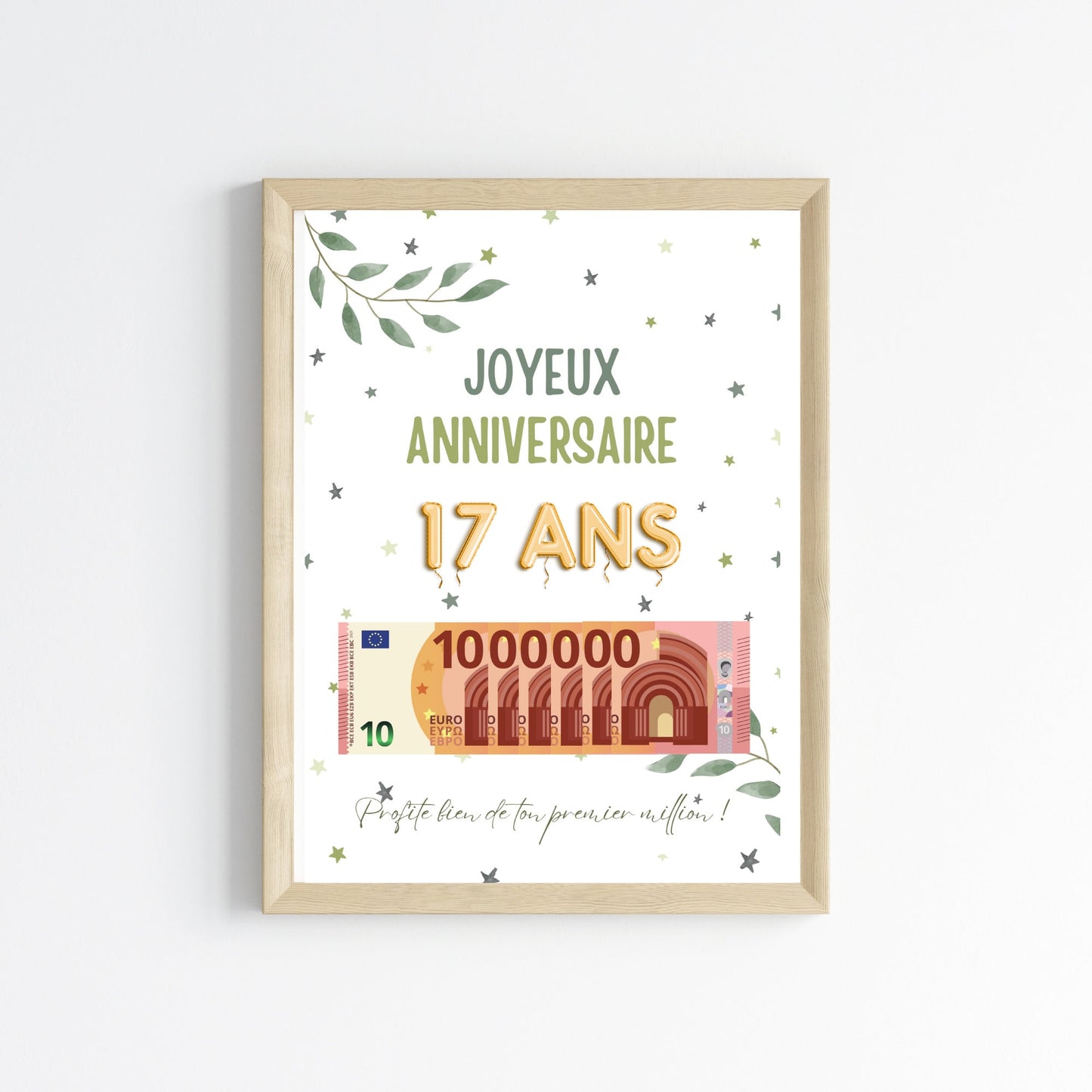 Cadeau argent anniversaire 17 ans, ton premier million, affiche message surprise pour billets à offrir - Le Temps des Paillettes
