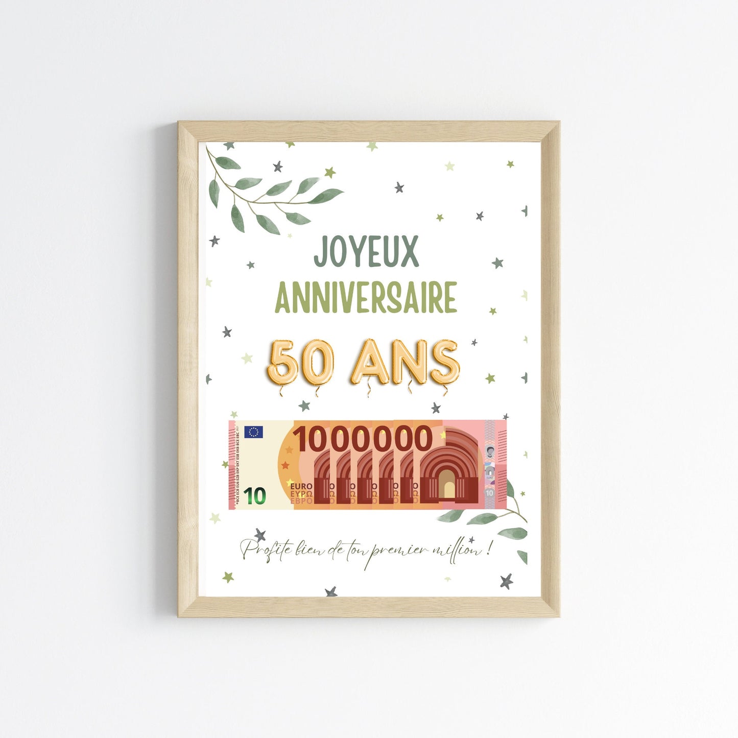 Cadeau argent anniversaire 50 ans, ton premier million, affiche message surprise pour billets à offrir - Le Temps des Paillettes