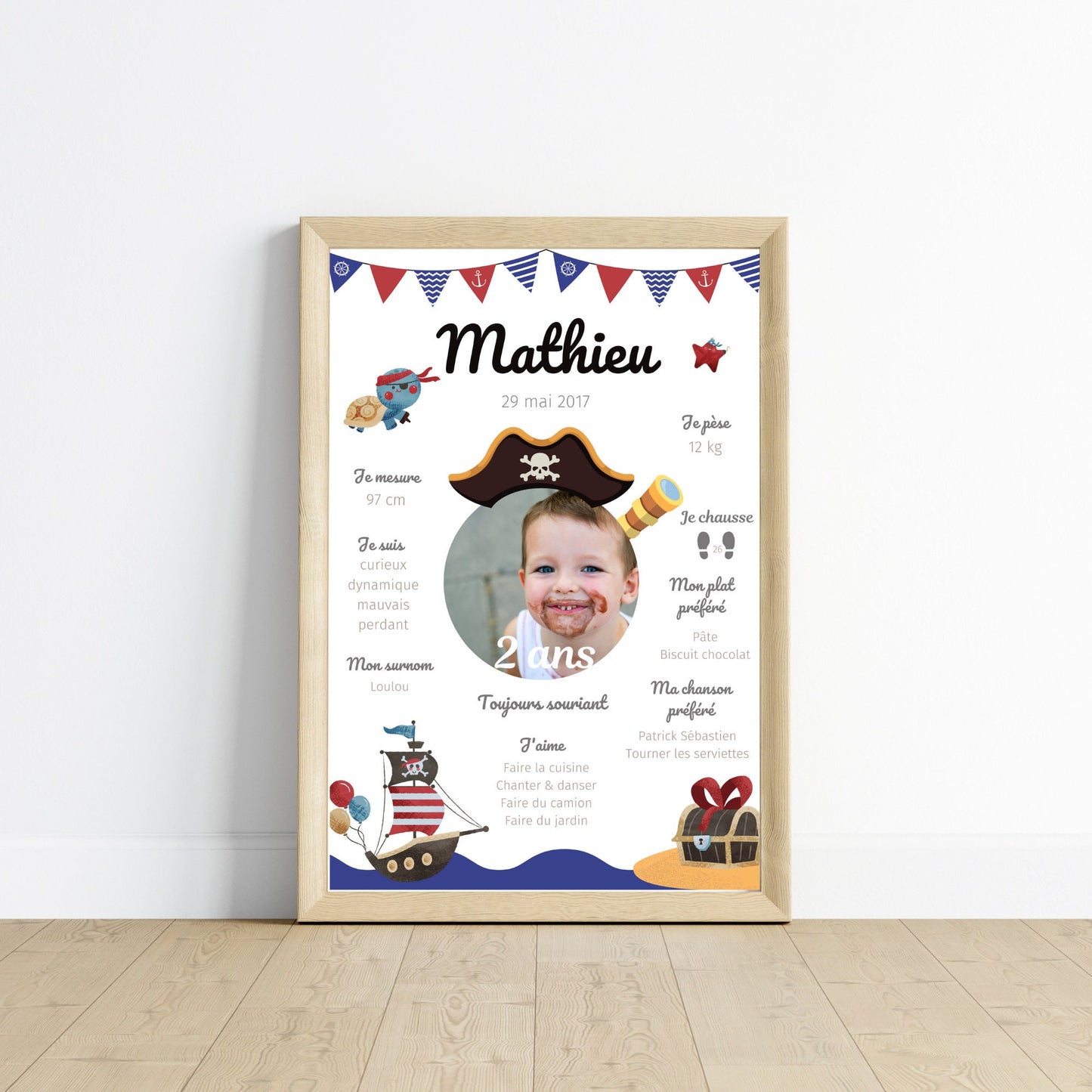 Affiche d'anniversaire personnalisée - Thème Pirate - Le Temps des Paillettes