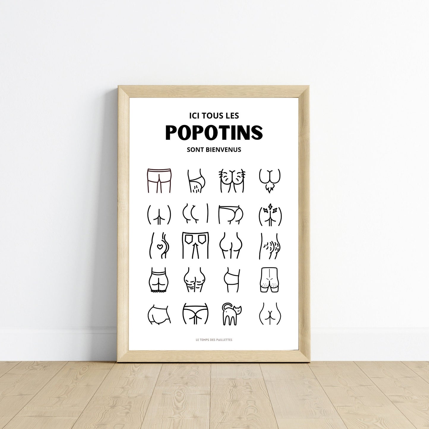 Affiche humour WC - affiche ici tous les popotins sont bienvenus - décoration toilette par Le Temps des Paillettes - Le Temps des Paillettes