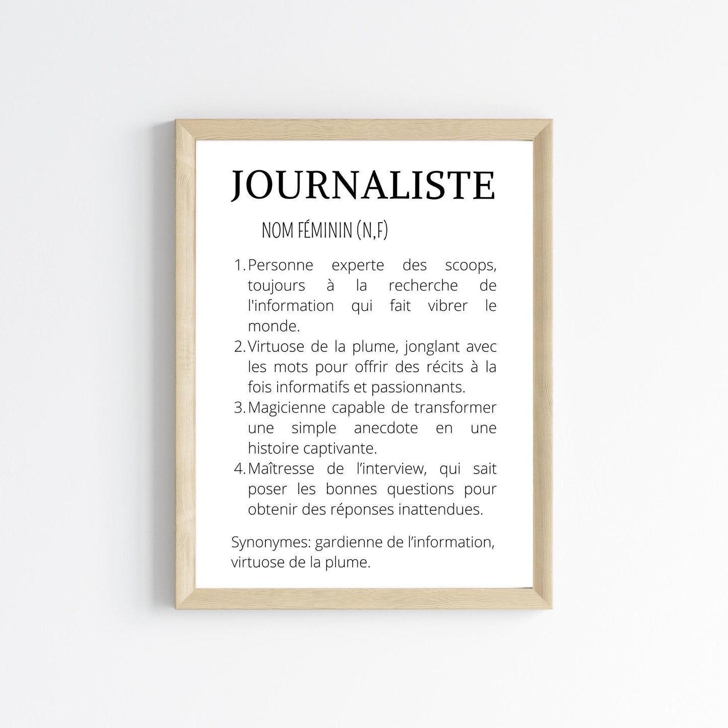 Affiche définition journaliste - Affiche minimaliste pour rédaction - Cadeau journaliste - Le Temps des Paillettes