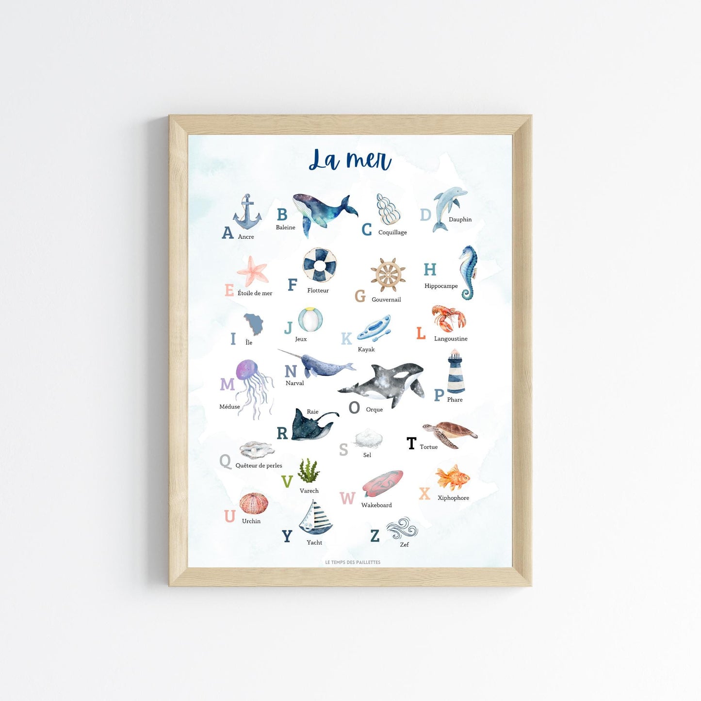 Affiche Abécédaire de la Mer en Français - ABC décoration mer nautique - affiche maison de vacance par Le Temps des Paillettes - Le Temps des Paillettes