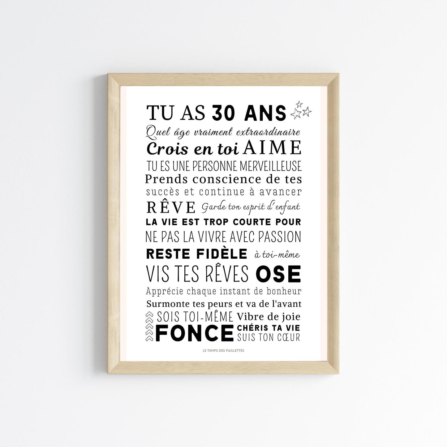 Affiche 30 ans - Carte 30ème anniversaire - Décoration de fête d'anniversaire par Le Temps des Paillettes - Le Temps des Paillettes