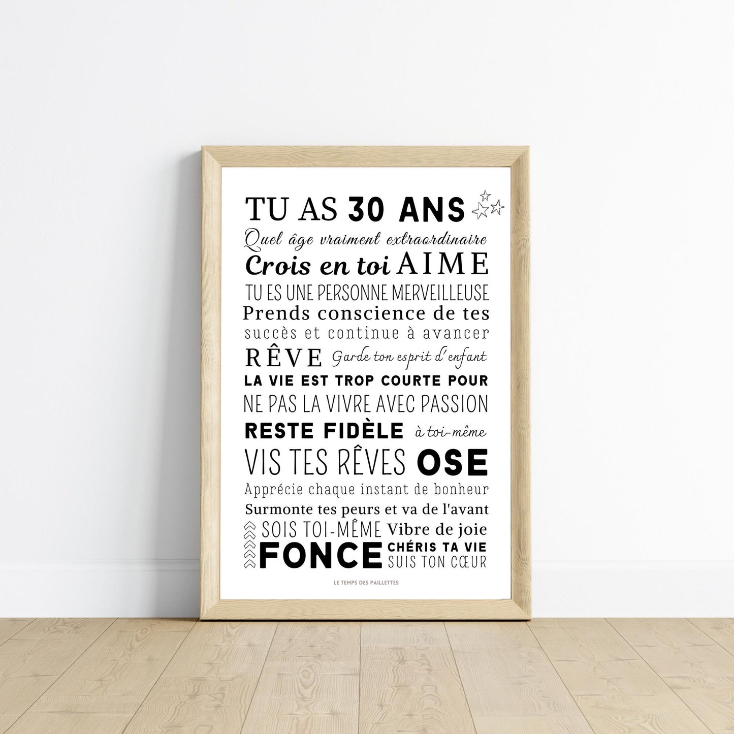 Affiche 30 ans - Carte 30ème anniversaire - Décoration de fête d'anniversaire par Le Temps des Paillettes - Le Temps des Paillettes