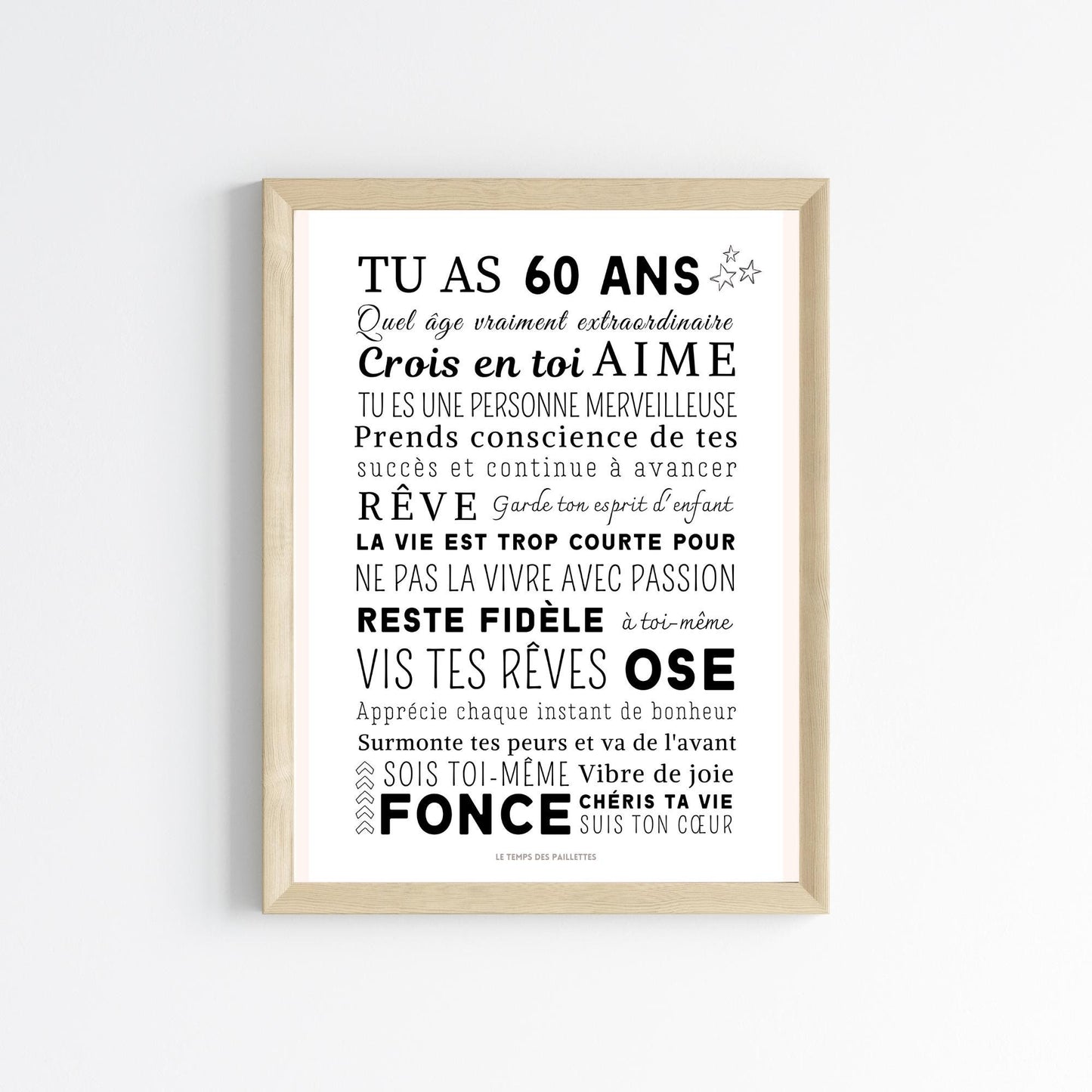 Affiche 60 ans - Carte 60ème anniversaire - Décoration de fête d'anniversaire par Le Temps des Paillettes - Le Temps des Paillettes