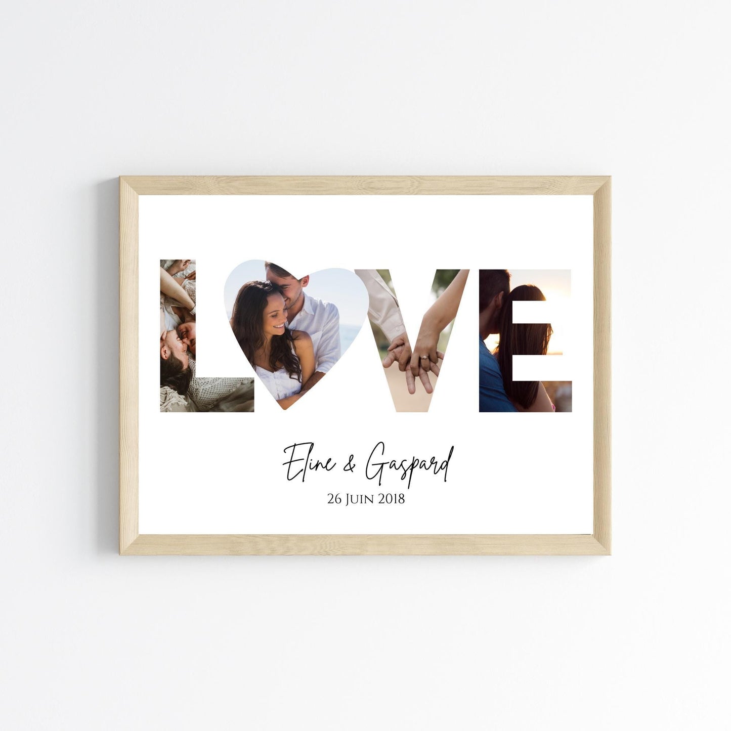 Affiche couple LOVE avec date et photo collage - Cadre photo personnalisé