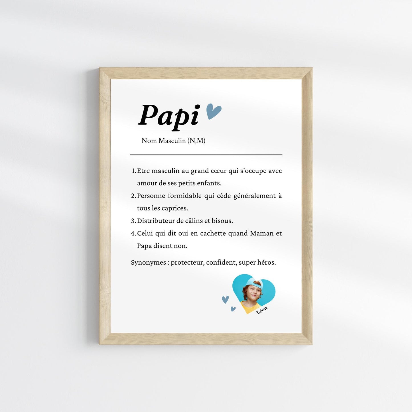 Affiche définition Papi personnalisée avec photo – Cadeau fête des grands-pères ou noel