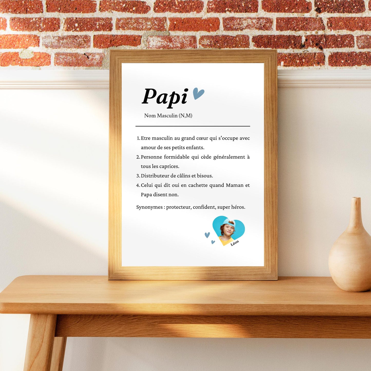 Affiche définition Papi personnalisée avec photo – Cadeau fête des grands-pères ou noel