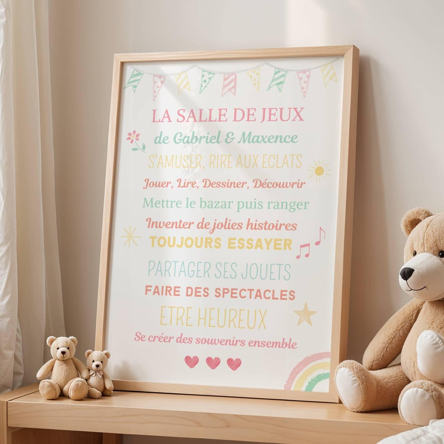 Affiche personnalisée enfant - Décoration salle de jeux ou chambre - Les règles de la salle de jeux - Cadeau anniversaire enfant