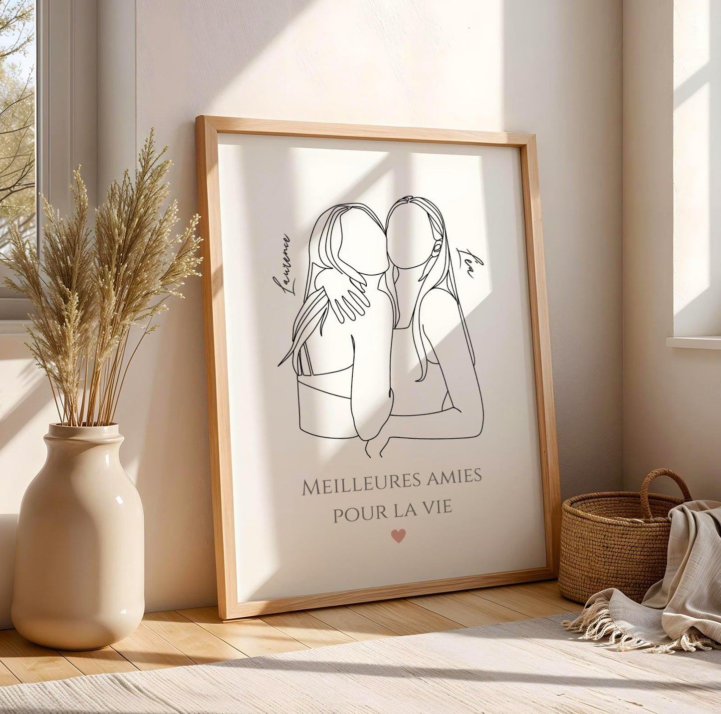 Affiche meilleures amies line art - Cadeau meilleure amie - cadeau anniversaire amie