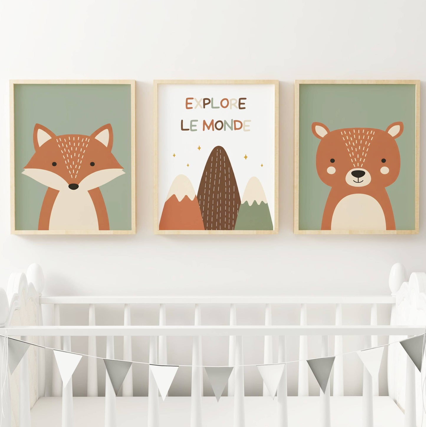 Lot 3 Affiches Chambre Enfant Forêt Montagne Ours Renard – Galerie Murale Personnalisée Prénom Cadeau Naissance Garçon - Image 3