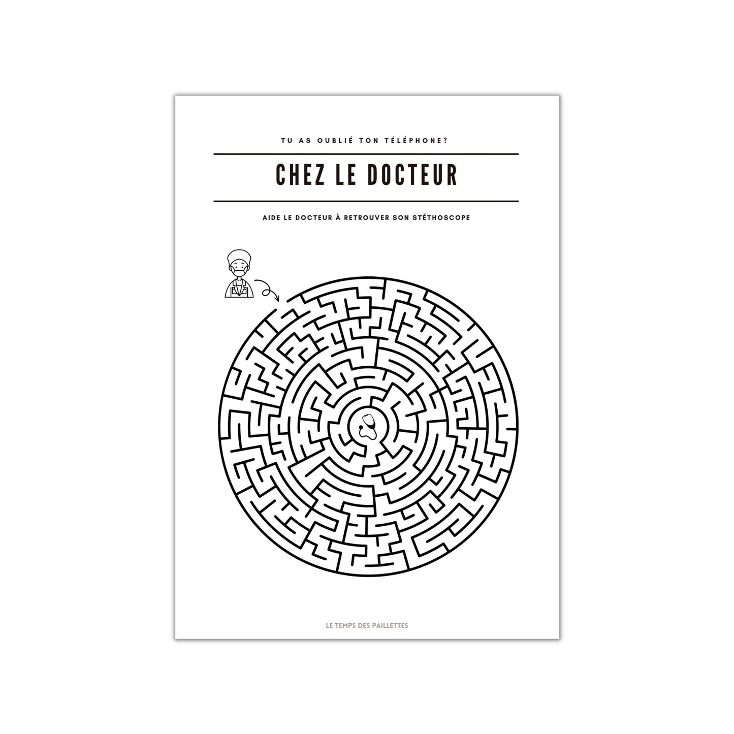 Poster labyrinthe Chez le docteur - Affiche minimalistes Chez le docteur - Affiche salle d'attente par Le Temps des Paillettes - Le Temps des Paillettes