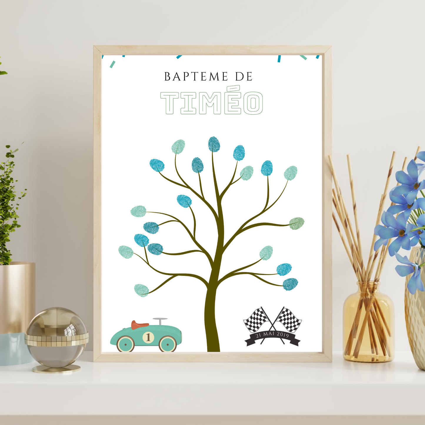 Arbre à empreintes voiture de course anniversaire - Déco anniversaire personnalisé par le Temps des Paillettes - Le Temps des Paillettes
