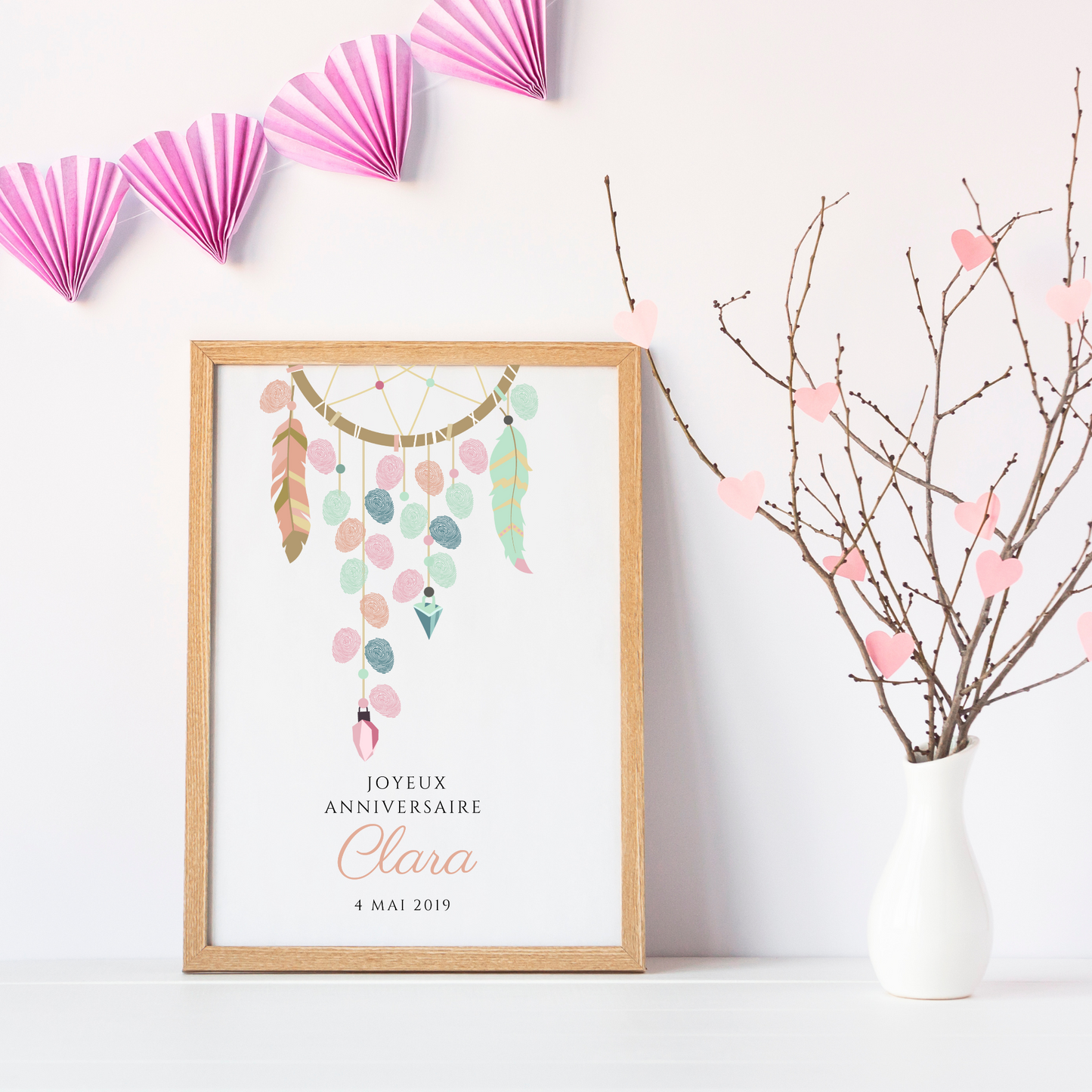 Arbre à empreintes dreamcatcher personnalisé baptême / anniversaire - Affiche à télécharger par le Temps des Paillettes - Le Temps des Paillettes
