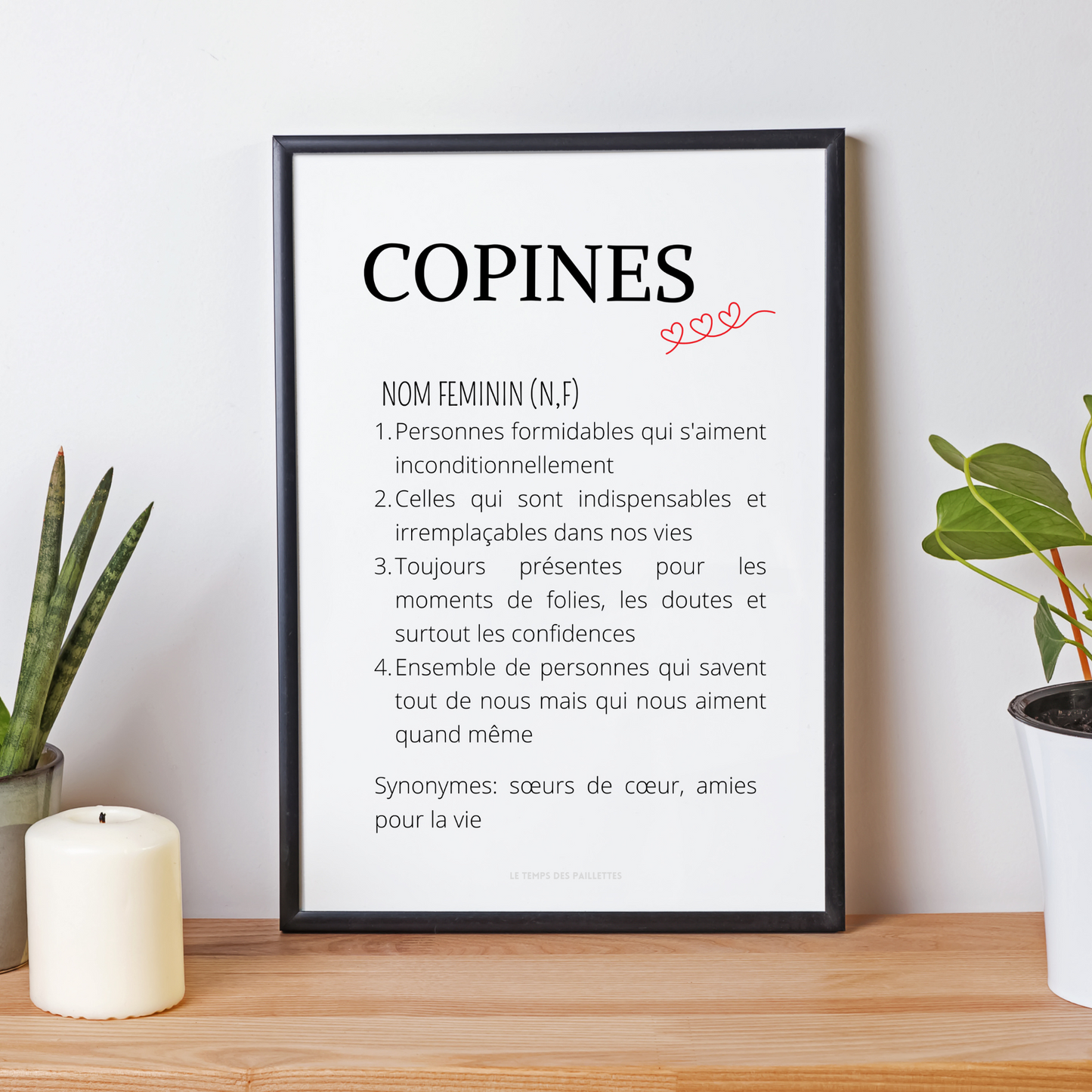 Affiche définition copines - cadeau pour meilleures amies - cadeau minimaliste BFF par Le Temps des Paillettes - Le Temps des Paillettes