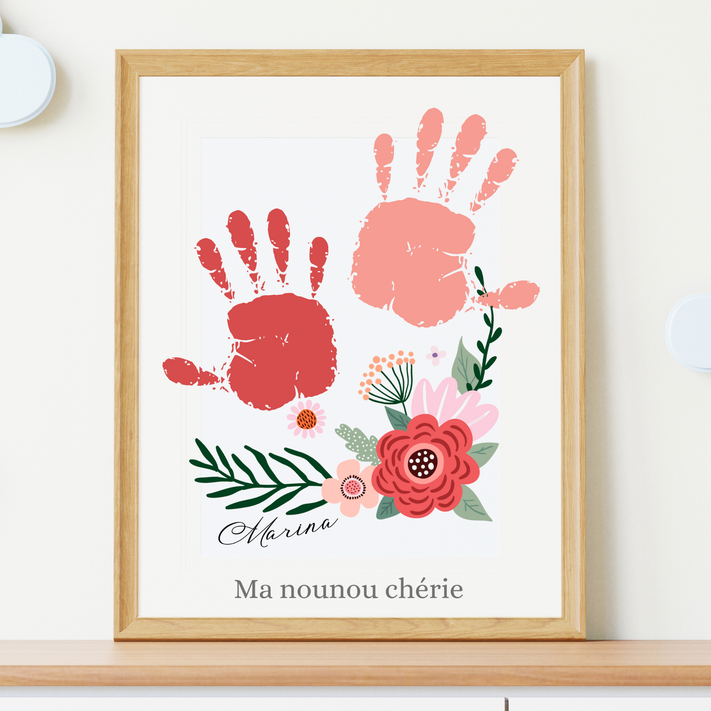 Affiche nounou personnalisée empreinte de mains - cadeau personnalisée nounou par Le Temps des Paillettes - Le Temps des Paillettes
