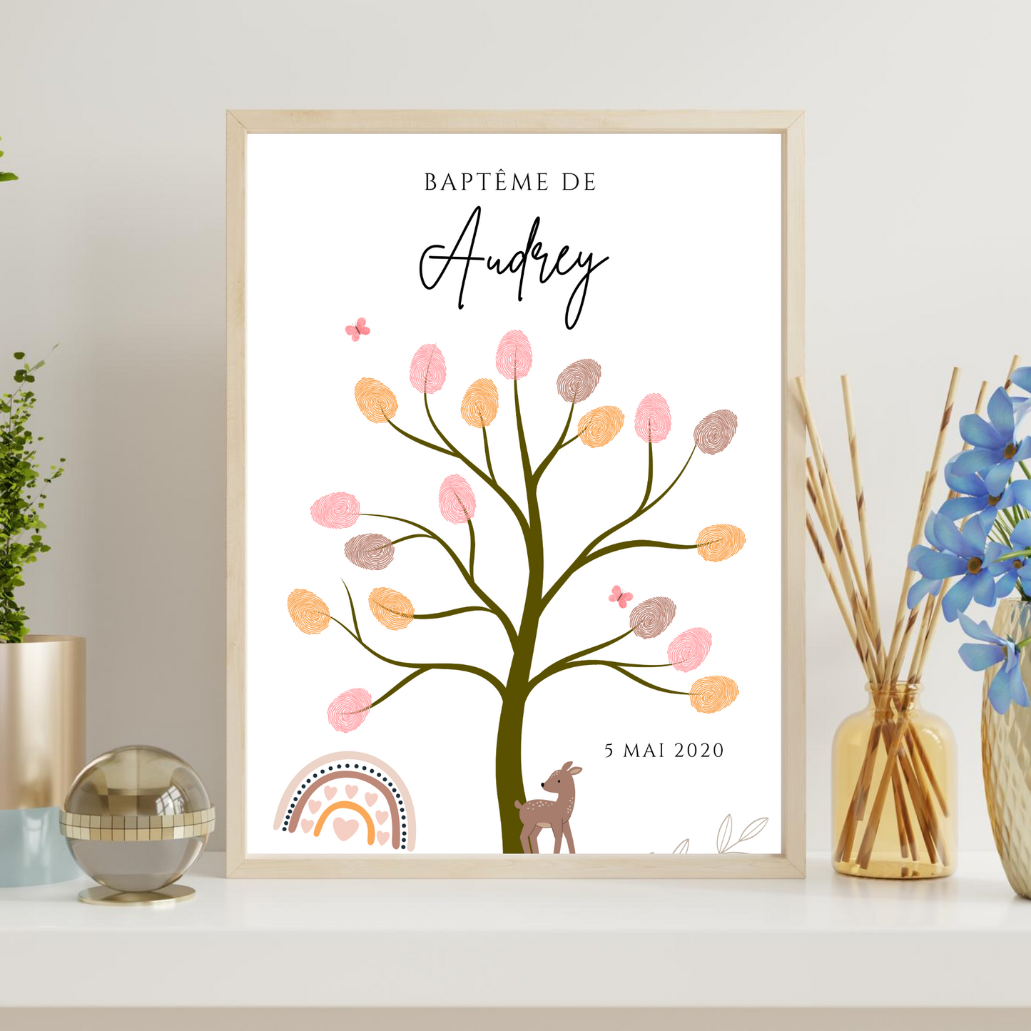 Arbre à empreintes bohème fille - Déco anniversaire personnalisé par le Temps des Paillettes - Le Temps des Paillettes