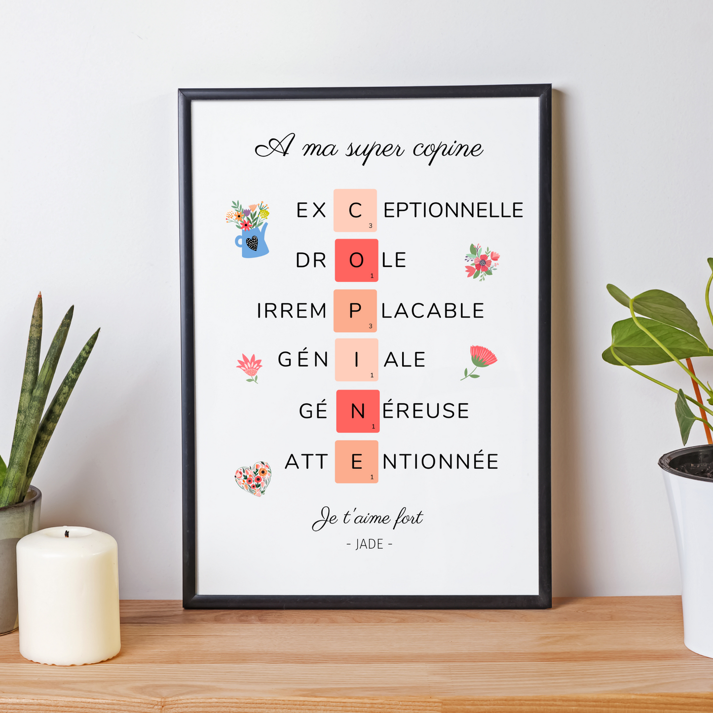 Affiche copine personnalisée - Affiche pour meilleure amie scrabble par Le Temps des Paillettes - Le Temps des Paillettes