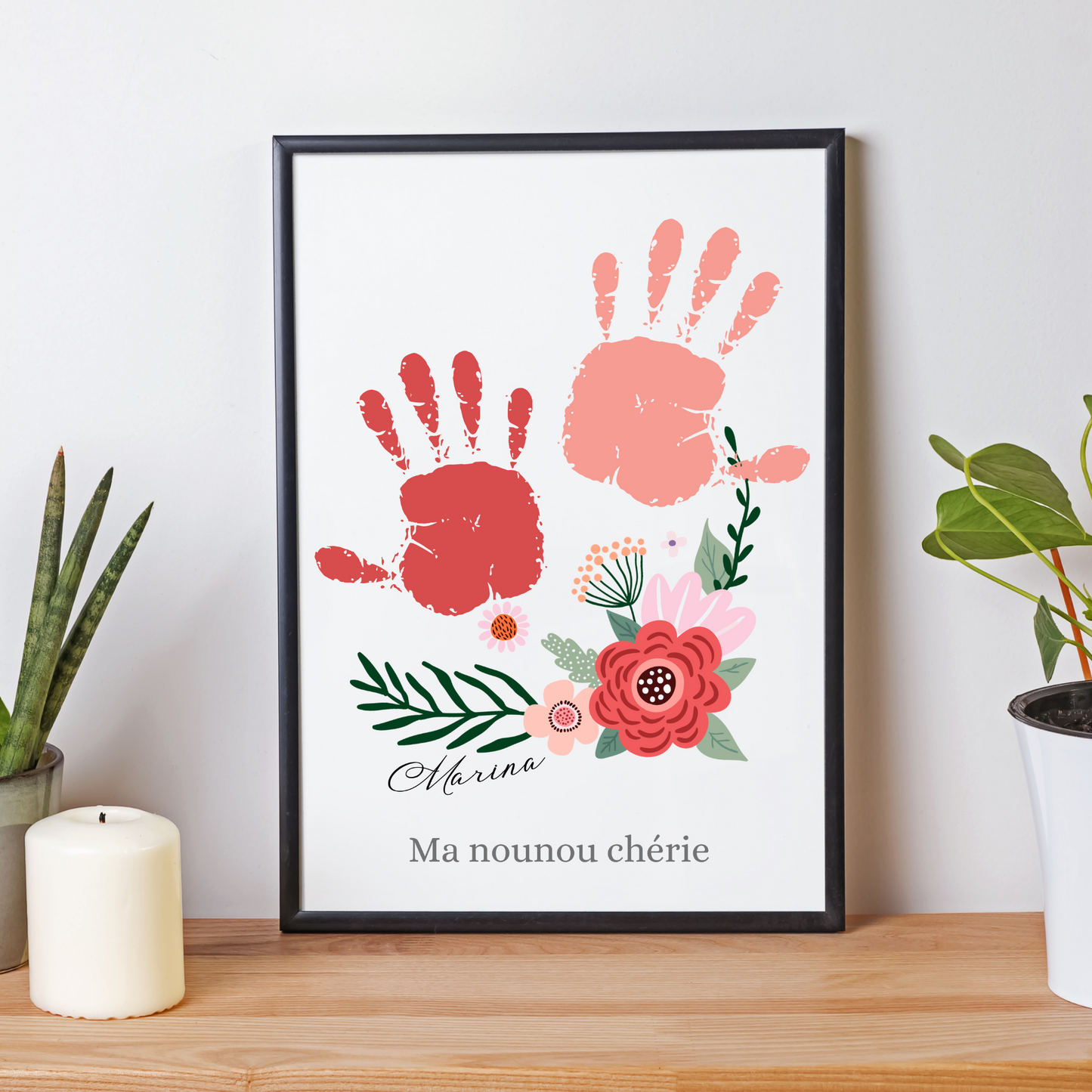Affiche nounou personnalisée empreinte de mains - cadeau personnalisée nounou par Le Temps des Paillettes - Le Temps des Paillettes