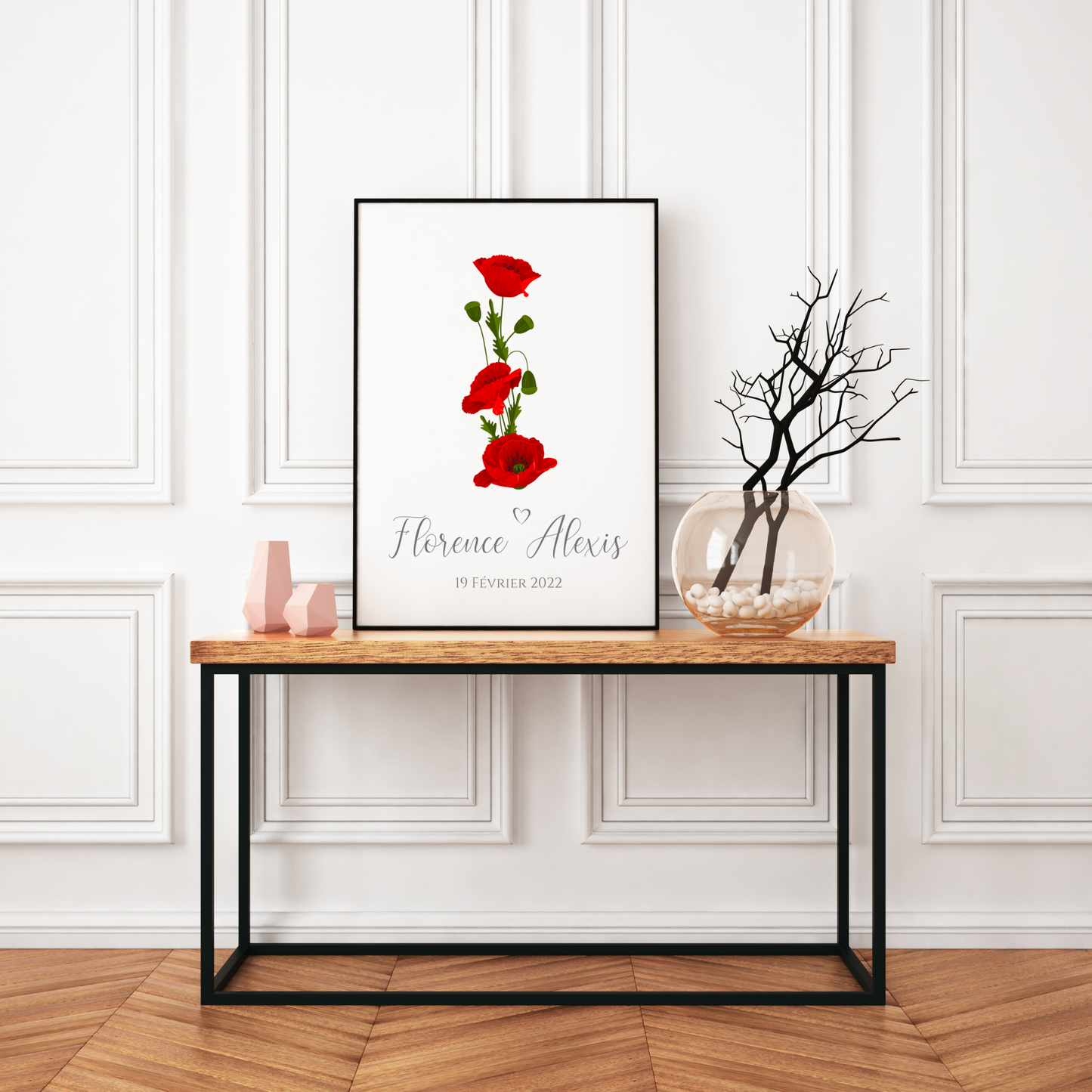 Affiche couple noce de coquelicot - 8 ans de mariage - affiche anniversaire de mariage par Le Temps des Paillettes - Le Temps des Paillettes