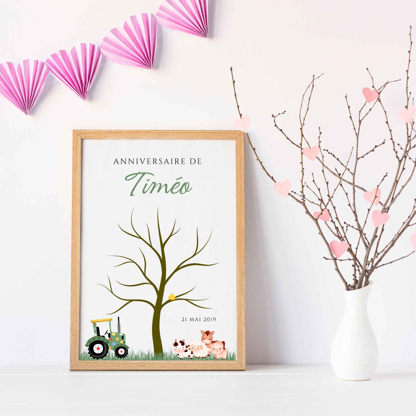 Arbre à empreintes tracteur anniversaire - Déco anniversaire personnalisé par le Temps des Paillettes - Le Temps des Paillettes