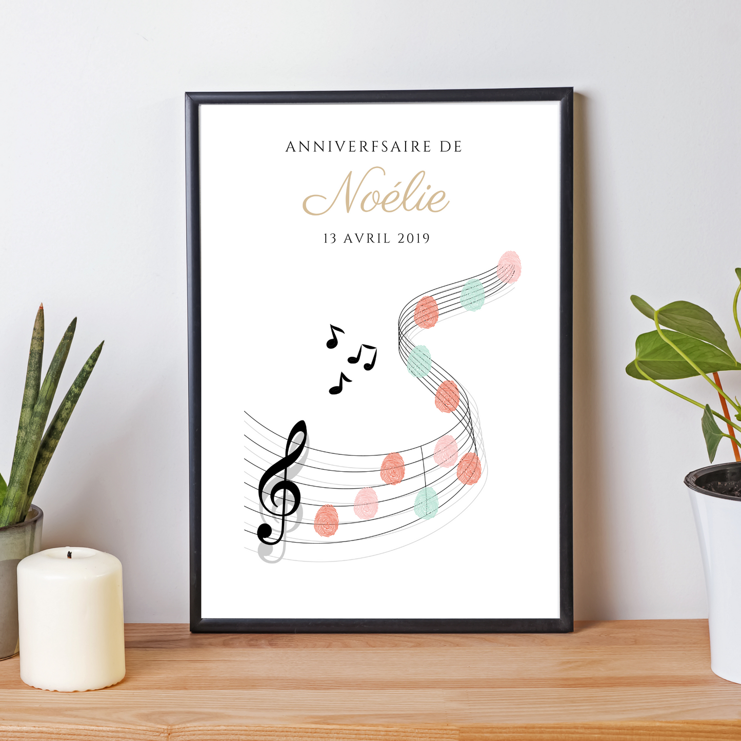 Arbre à empreintes personnalisé baptême / anniversaire - Décoration portée de musique et notes par le Temps des Paillettes - Le Temps des Paillettes