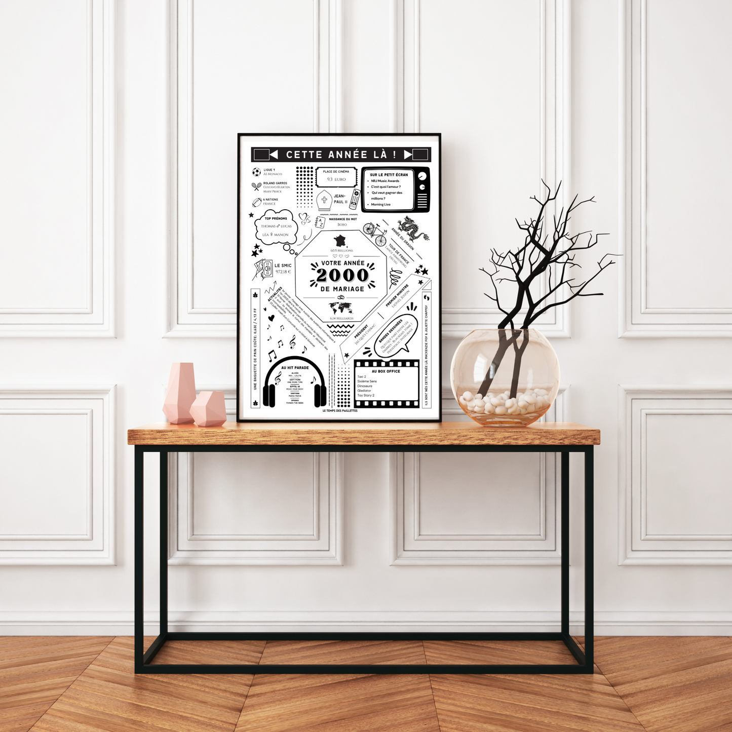 Affiche 2000 Noces de Béryl - Marié en 2000 - Anniversaire de mariage 23 ans par Le Temps des Paillettes - Le Temps des Paillettes