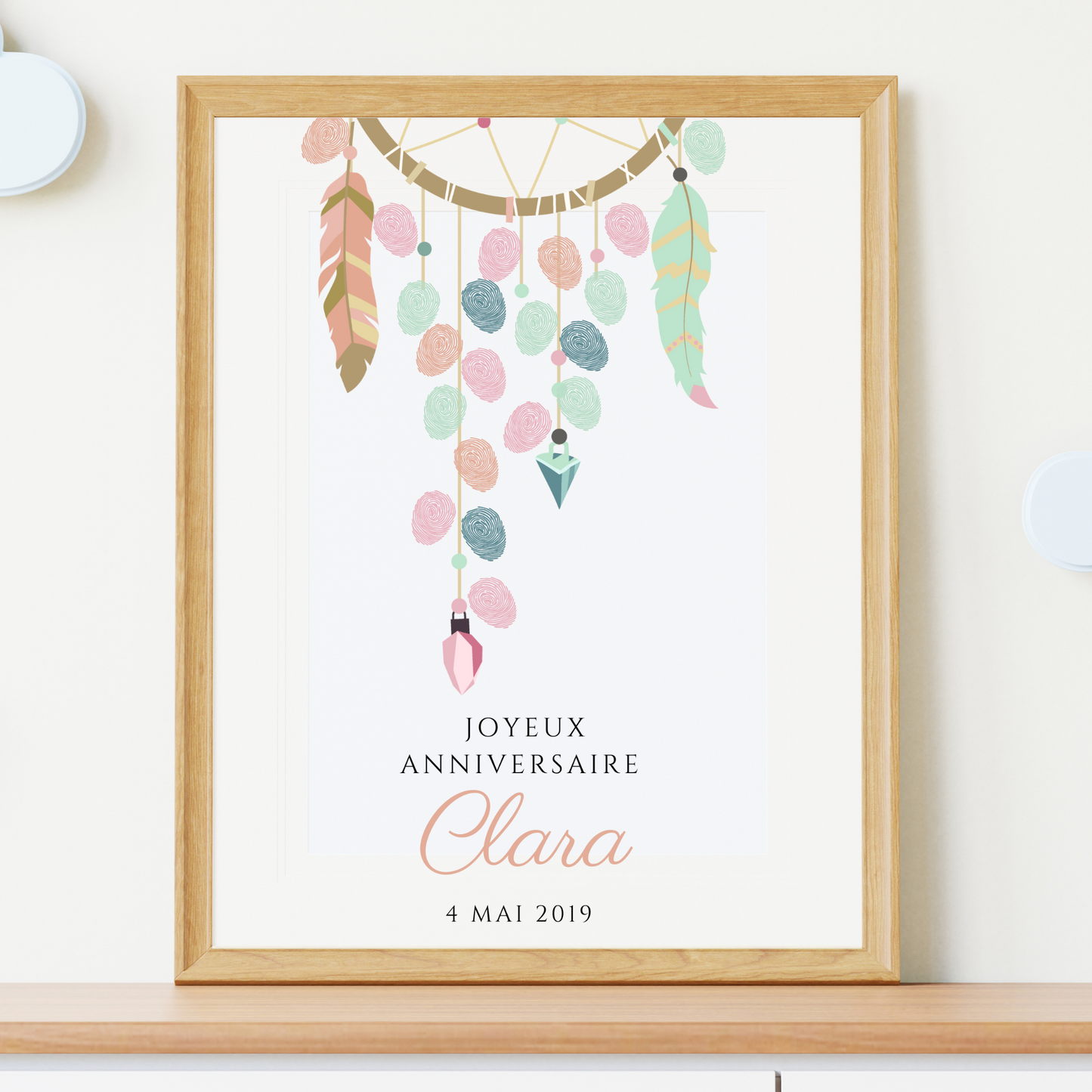 Arbre à empreintes dreamcatcher personnalisé baptême / anniversaire - Affiche à télécharger par le Temps des Paillettes - Le Temps des Paillettes