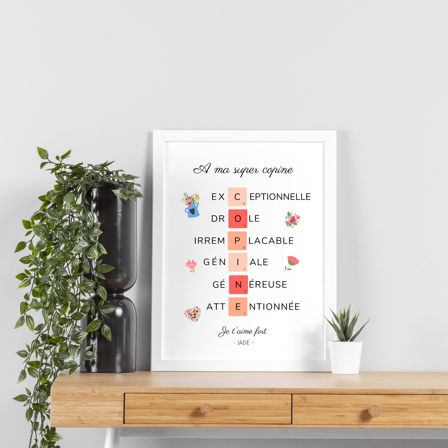 Affiche copine personnalisée - Affiche pour meilleure amie scrabble par Le Temps des Paillettes - Le Temps des Paillettes