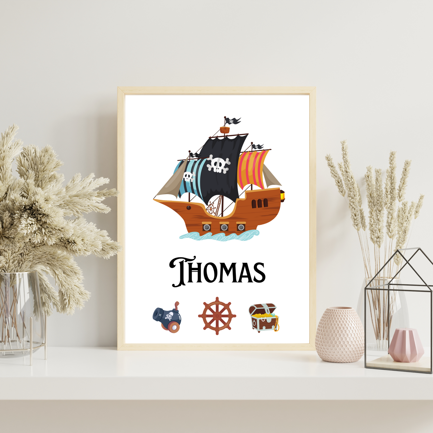 Affiches pirate enfant - trio pirate carte aux trésors prénom - Décoration pirate chambre de bébé par Le Temps des Paillettes - Le Temps des Paillettes