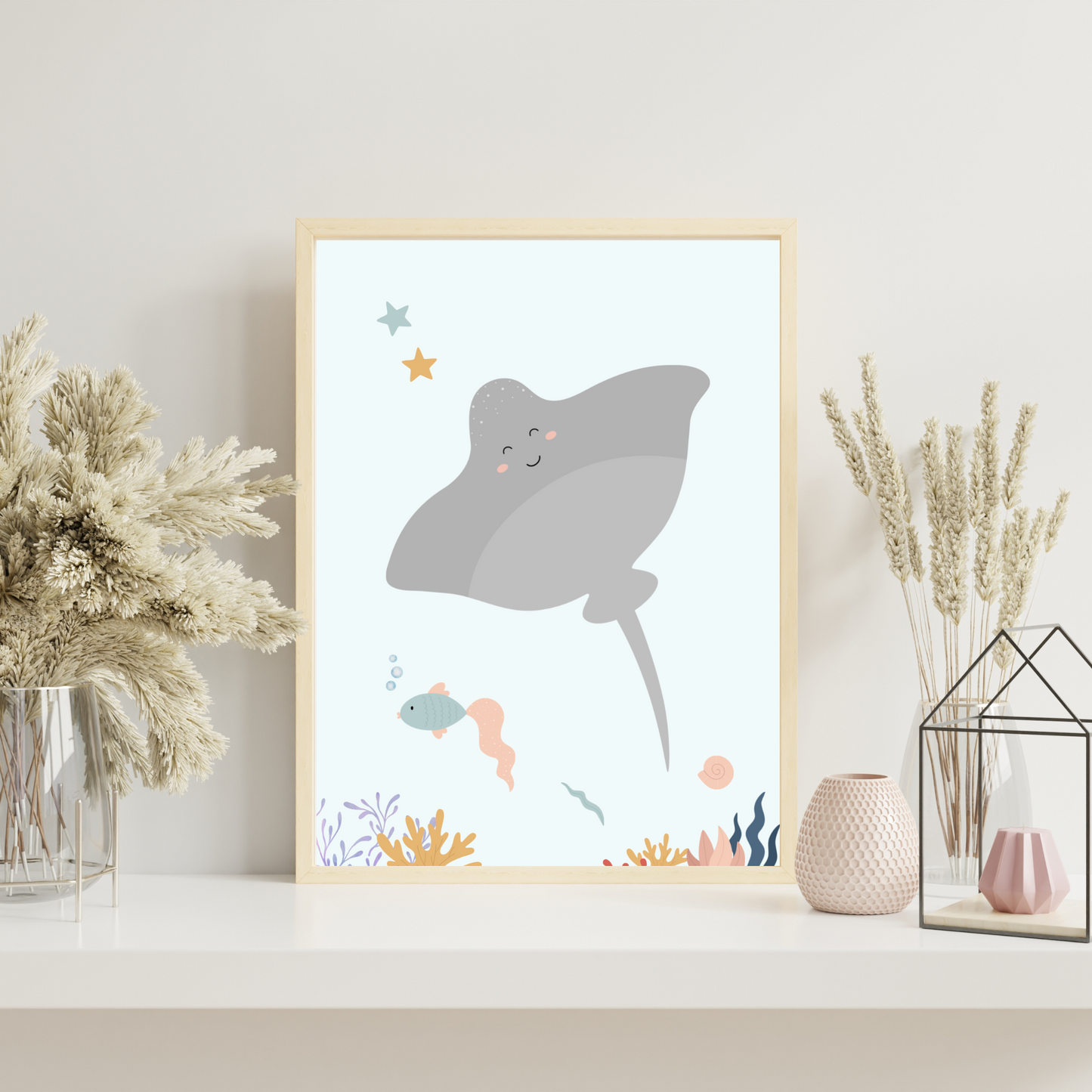 Affiches océan enfant - trio crabe baleine raie - Décoration sous l'océan - Le Temps des Paillettes