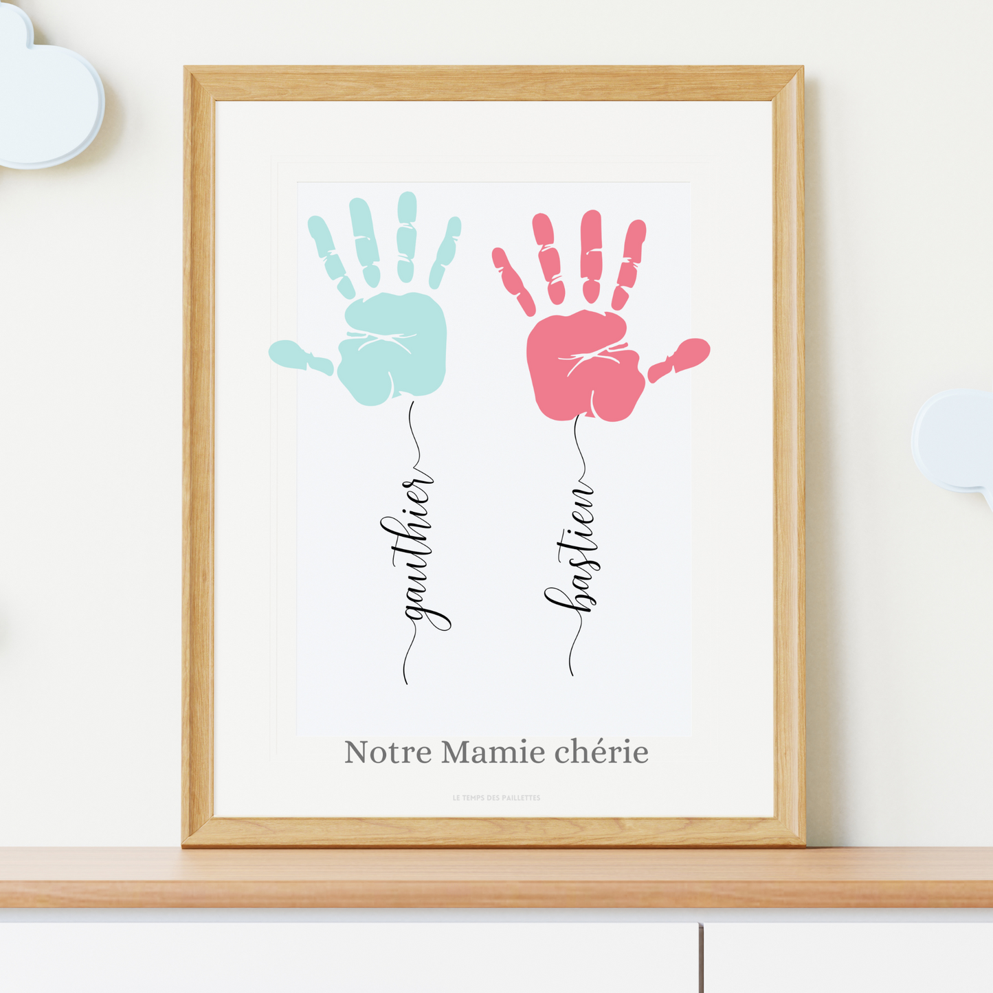 Affiche mamie personnalisée empreinte de mains et prénoms des petits enfants - fête des grands mères par Le Temps des Paillettes - Le Temps des Paillettes