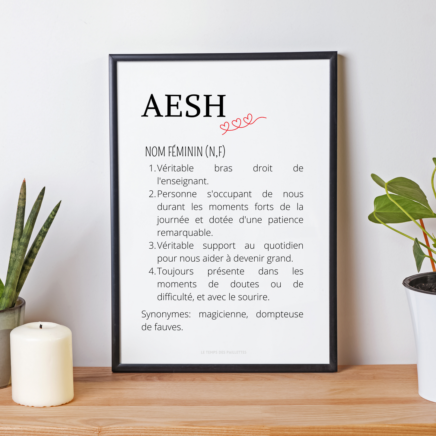 Affiche définition AESH personnalisée - cadeau AESH personnalisée - cadre AESH par Le Temps des Paillettes - Le Temps des Paillettes
