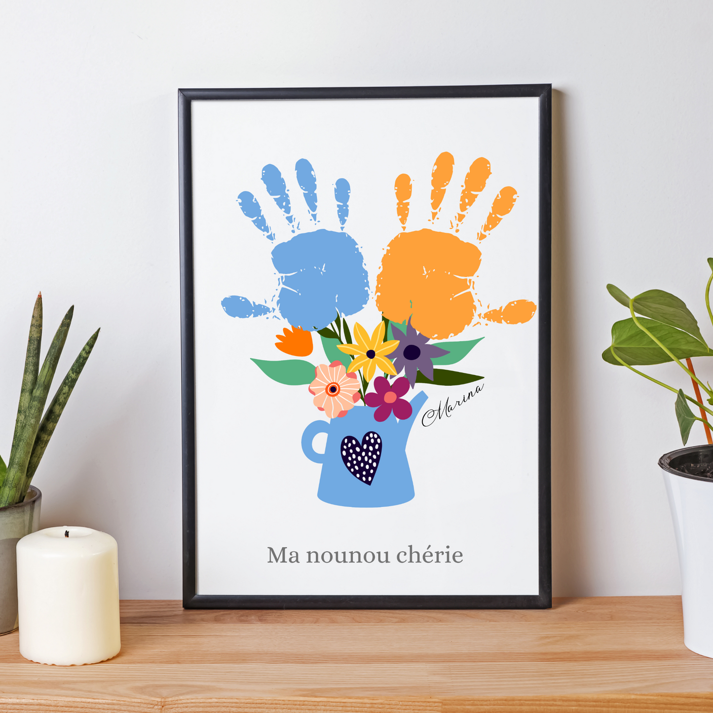 Affiche nounou personnalisée empreinte de mains - cadeau personnalisée nounou par Le Temps des Paillettes - Le Temps des Paillettes