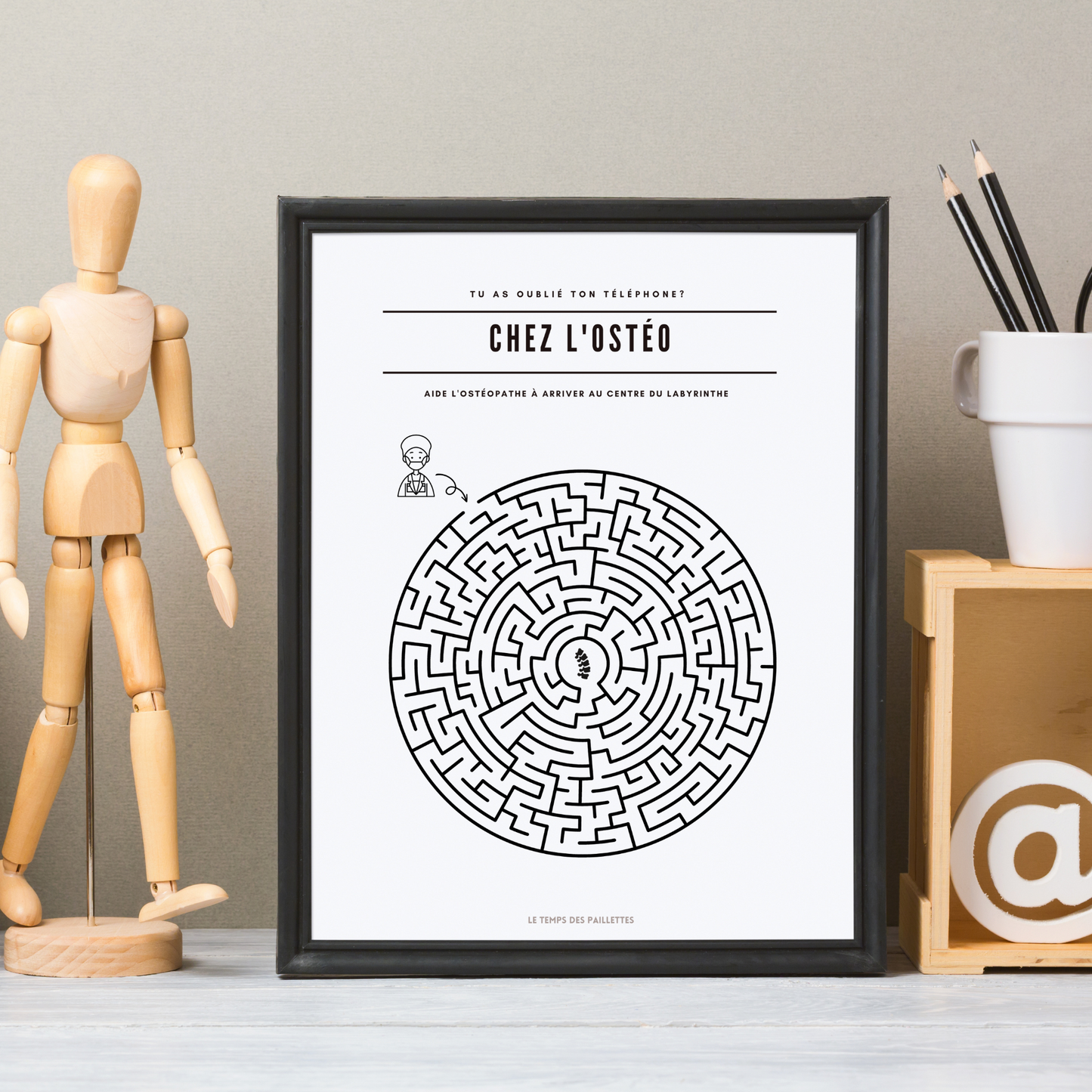 Poster labyrinthe Chez l'ostéopathe - Affiche minimalistes Chez le docteur - Affiche salle d'attente ostéopathe par Le Temps des Paillettes - Le Temps des Paillettes