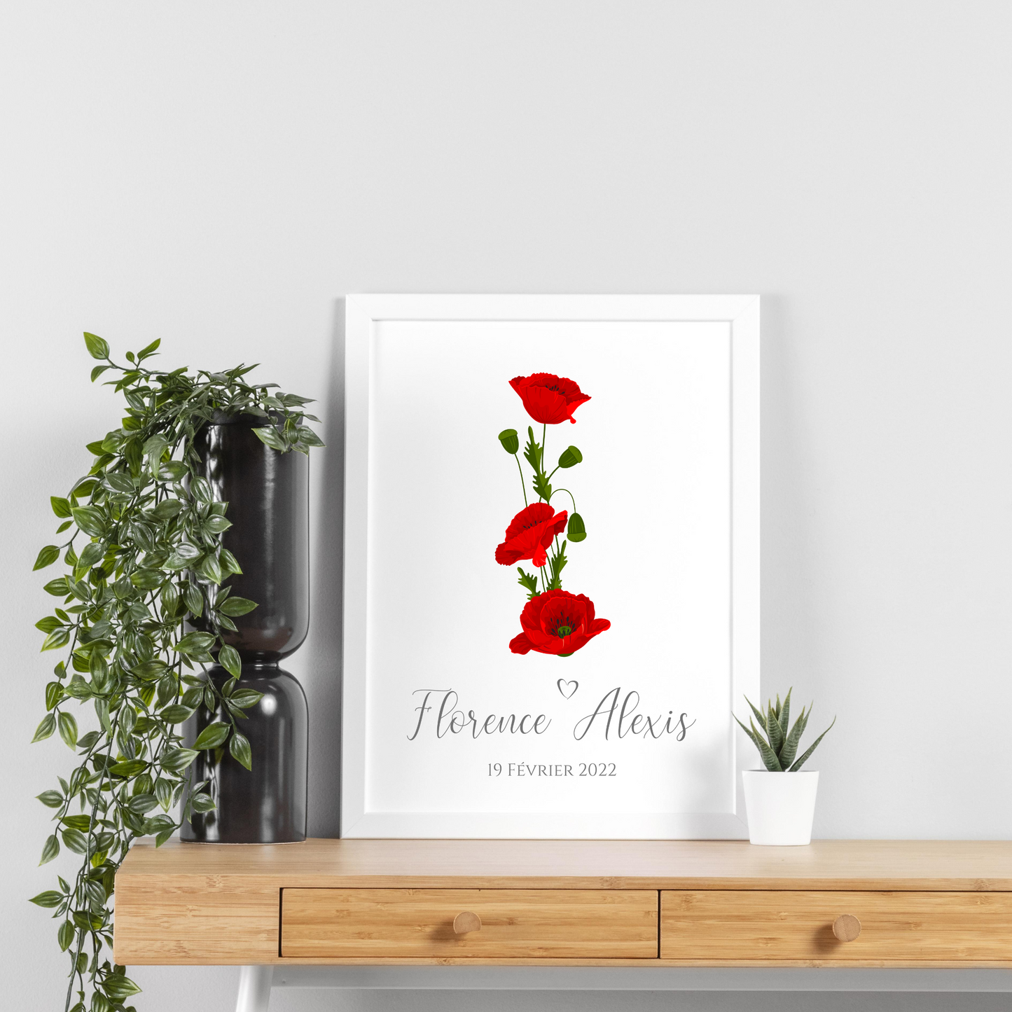 Affiche couple noce de coquelicot - 8 ans de mariage - affiche anniversaire de mariage par Le Temps des Paillettes - Le Temps des Paillettes