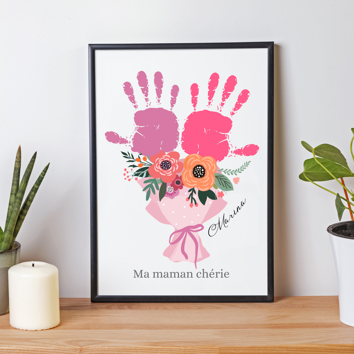 Affiche maman personnalisée empreinte de mains - cadeau personnalisée fête des mères par Le Temps des Paillettes - Le Temps des Paillettes