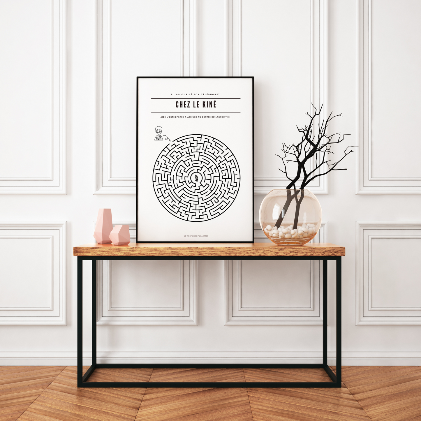 Poster labyrinthe Chez le kiné - Affiche minimalistes Chez le docteur - Affiche salle d'attente par Le Temps des Paillettes - Le Temps des Paillettes