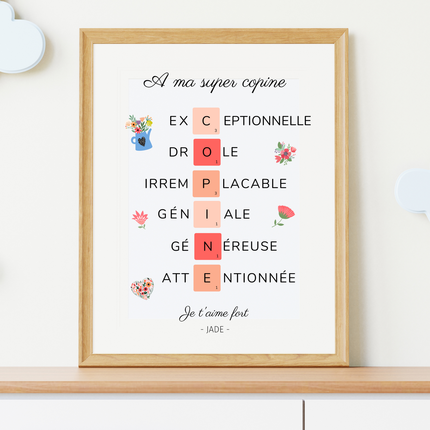 Affiche copine personnalisée - Affiche pour meilleure amie scrabble par Le Temps des Paillettes - Le Temps des Paillettes