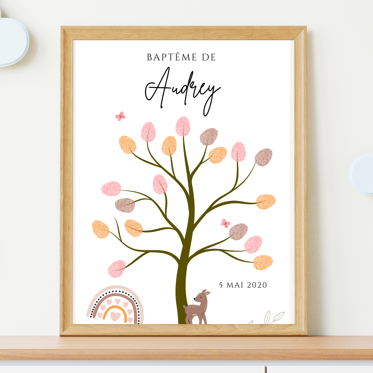 Arbre à empreintes bohème fille - Déco anniversaire personnalisé par le Temps des Paillettes - Le Temps des Paillettes